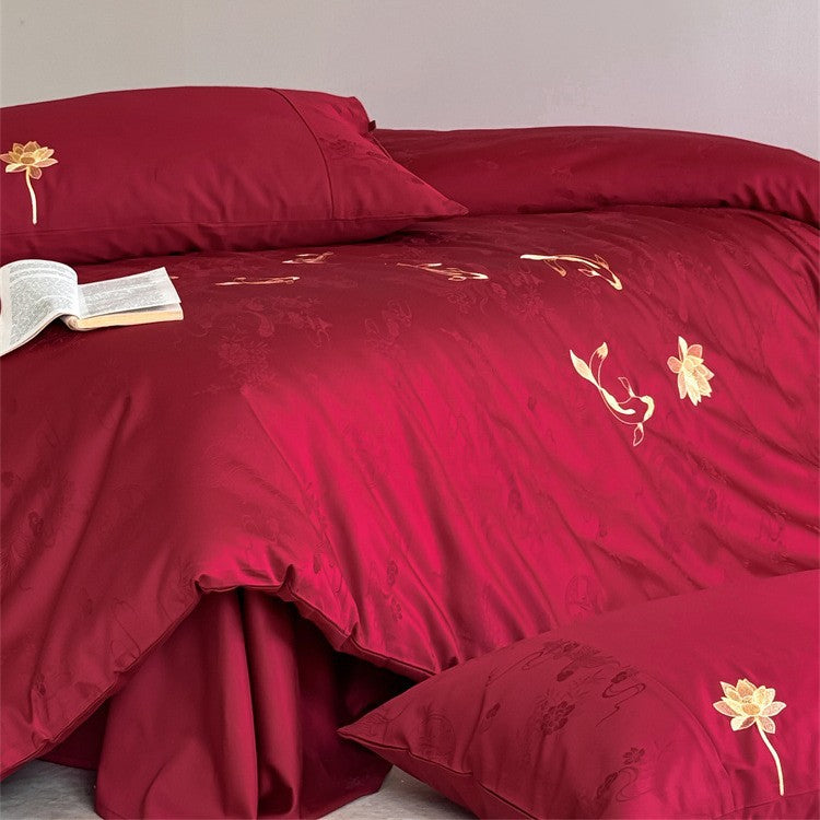 Baumwoll‑Satin Bettbezuggarnitur mit feiner Lotus‑Stickerei und seidig‑weichem Griff Brehn