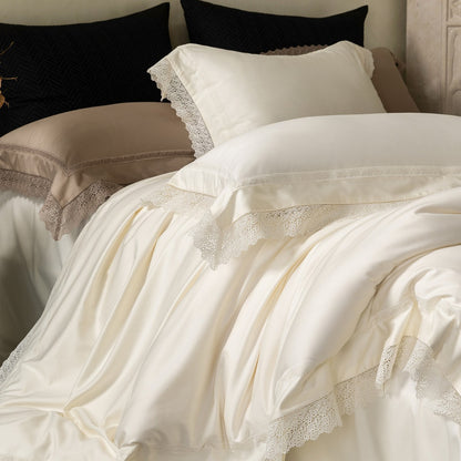 Spitzenbesetzte Luxus-Baumwoll-Satin Bettbezug Set