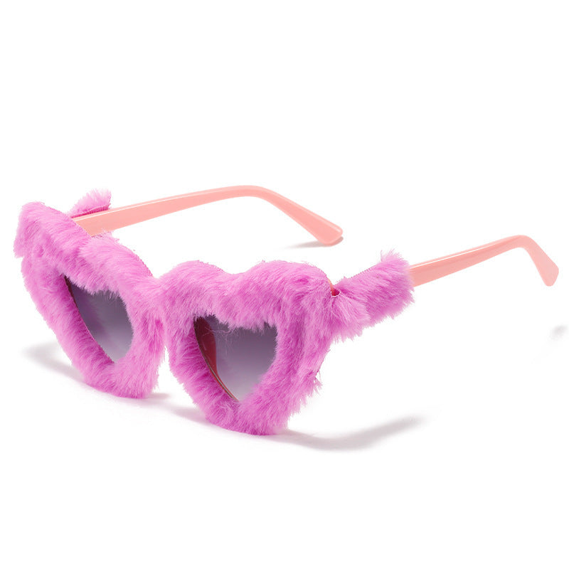 Einzigartige Herzförmige mit Fellbesatz Sonnenbrille Brehn