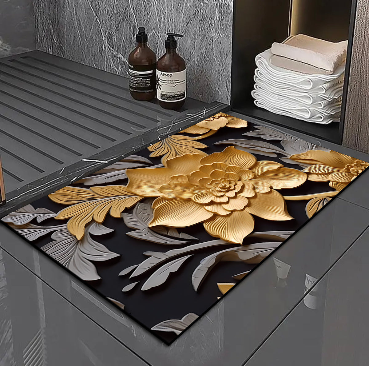 3D Floral Design Badmatte Brehn