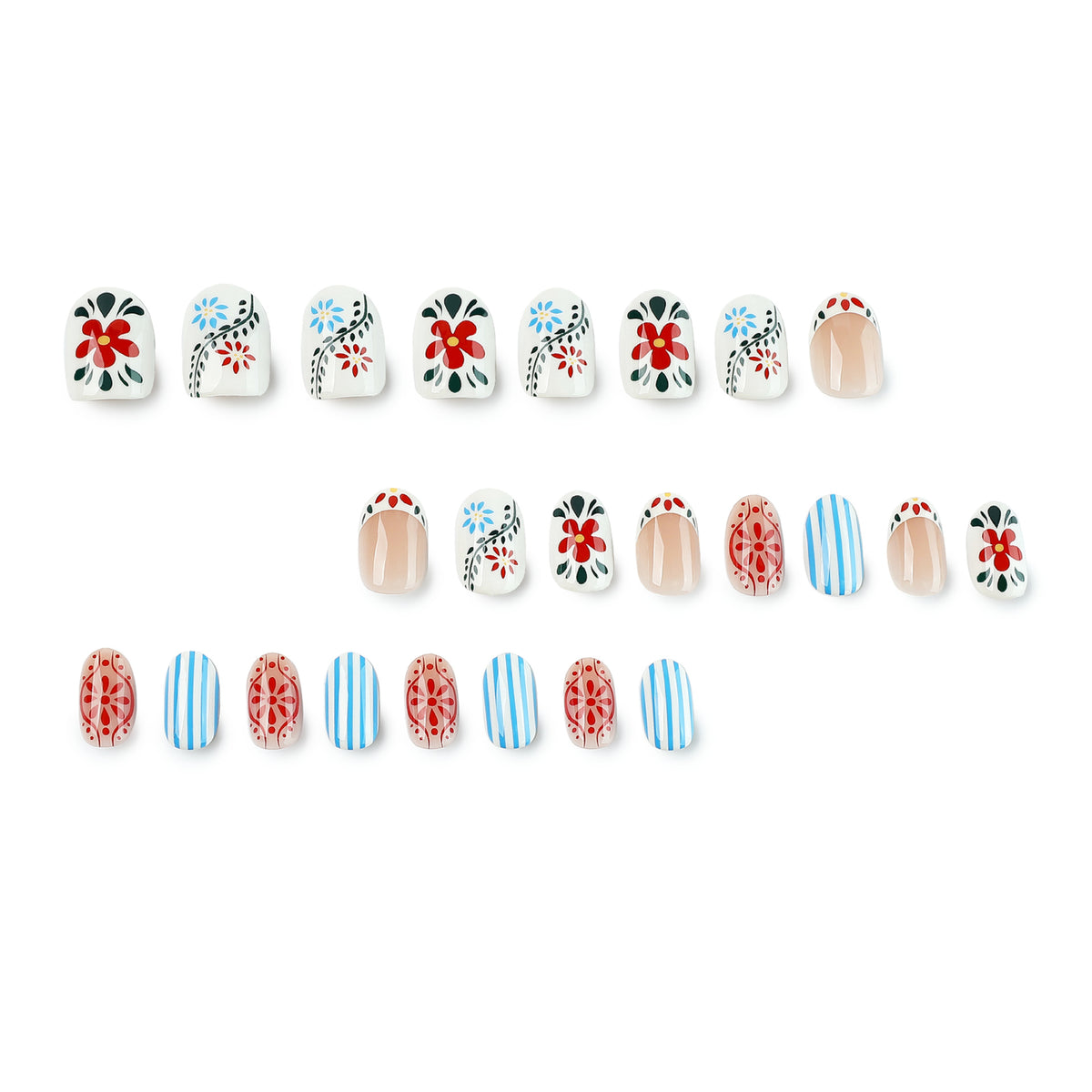 Kunstvolle Nagelkunst mit floralem Design und bunten Mustern Brehn