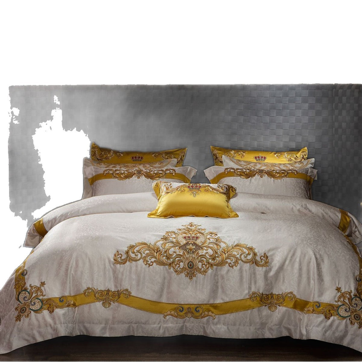 Barock Bestickte Satin-Optik Bettbezug Set