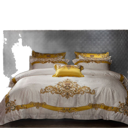 Barock Bestickte Satin-Optik Bettbezug Set