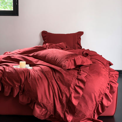 Luxuriöses Bettwäsche-Set aus Satin mit Volant und Jacquard-Detail Brehn