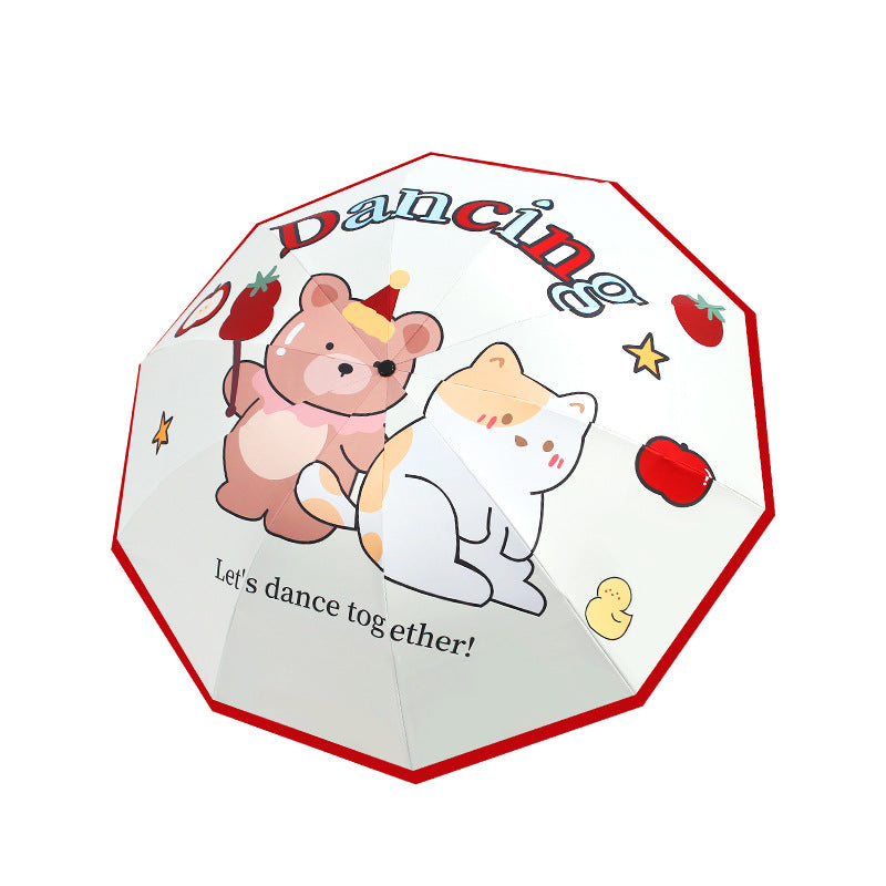 Damen kreativer Falt-Regenschirm mit niedlichem Bärenmotiv Brehn