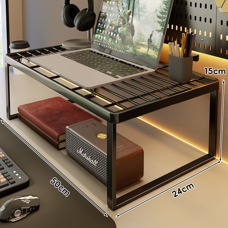Belüftetes Metallgitter Laptop- und Monitorständer mit unterem Stauraumregal