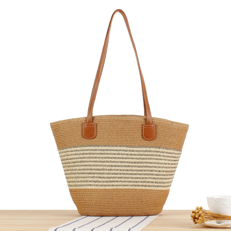 Elegante Strohtasche mit Attraktiven Ledergriffen Brehn