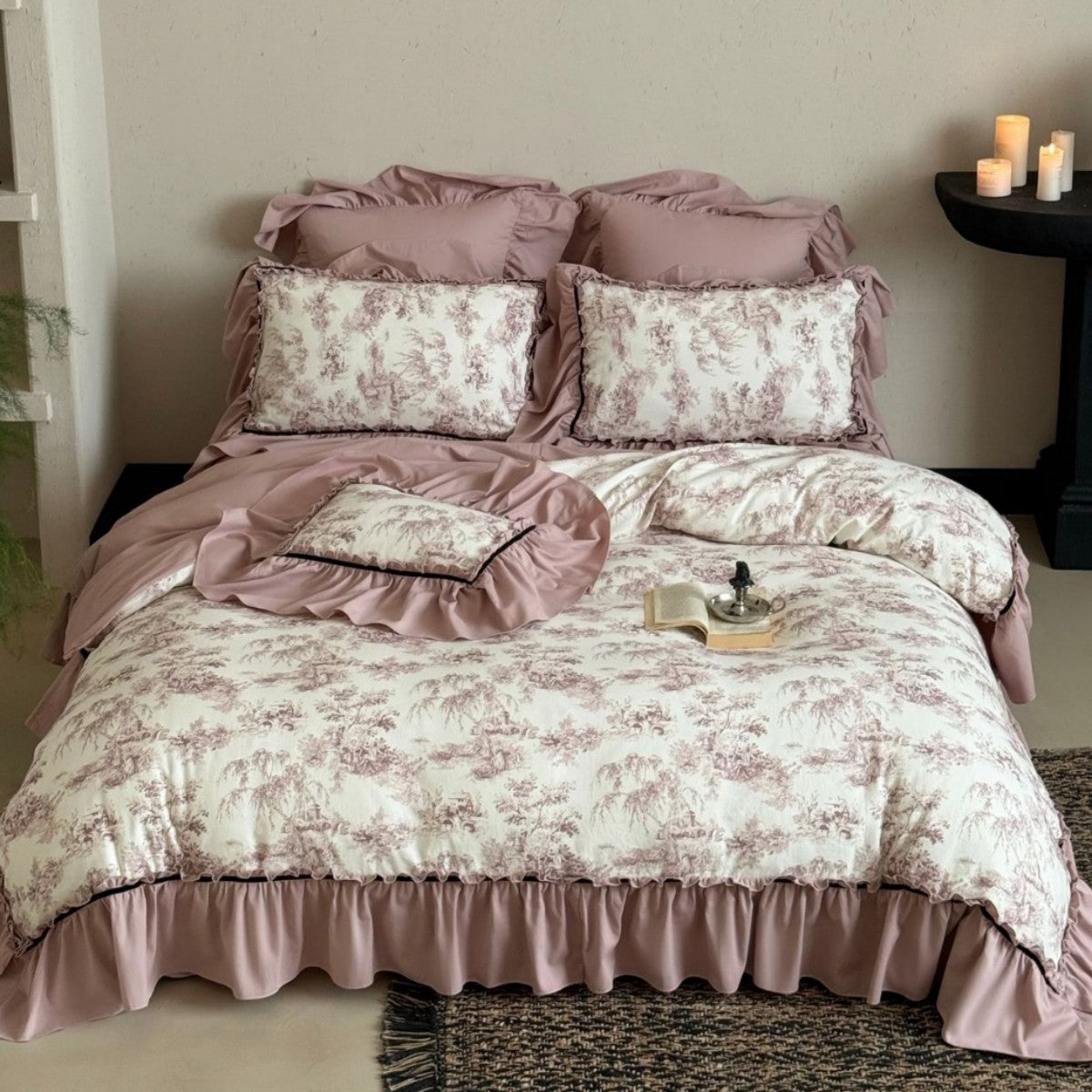 Bettwäsche-Set mit Rüschen und Toile-Motiv