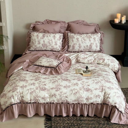 Bettwäsche-Set mit Rüschen und Toile-Motiv