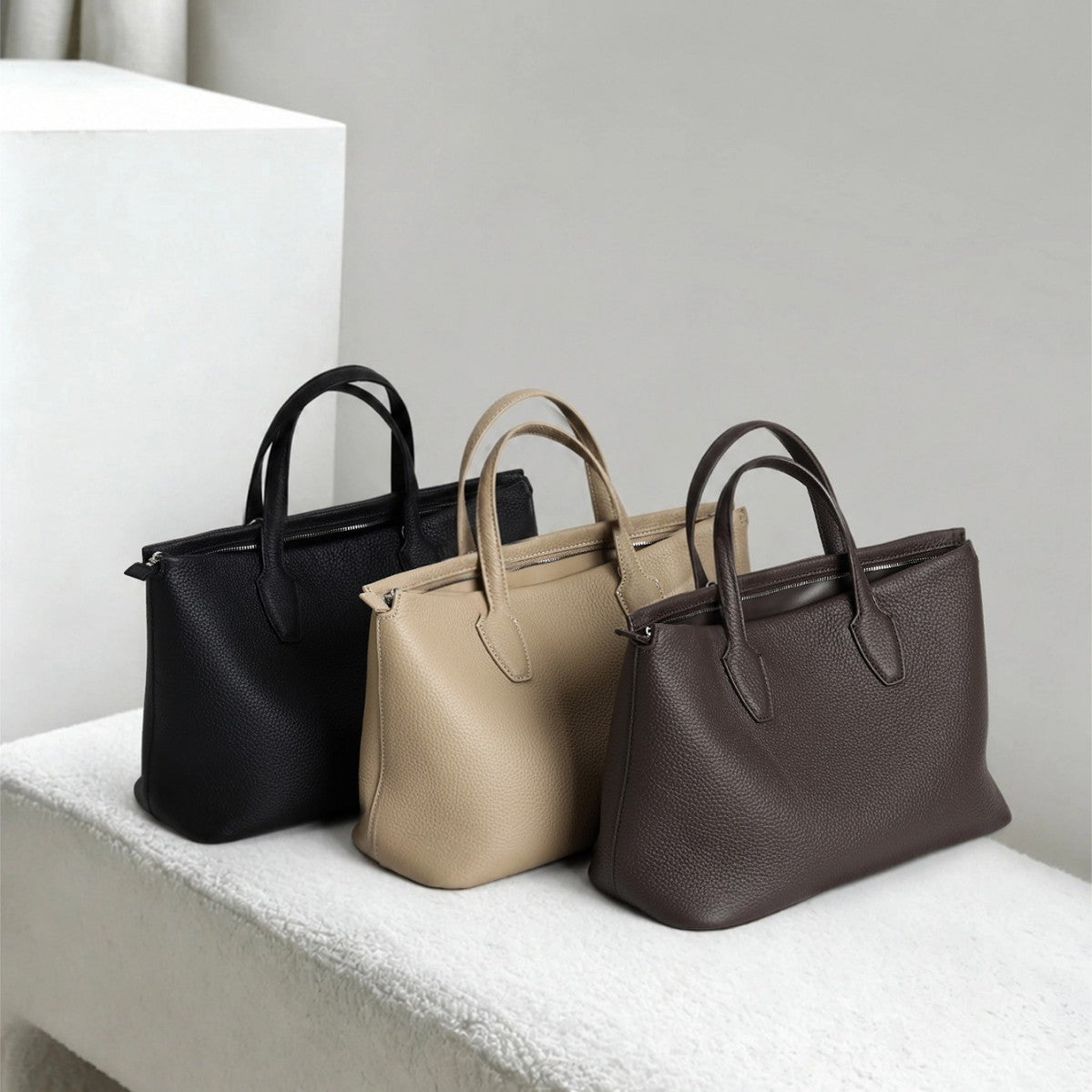 Strukturiert genarbtes Leder Top-Zip Tote Bag