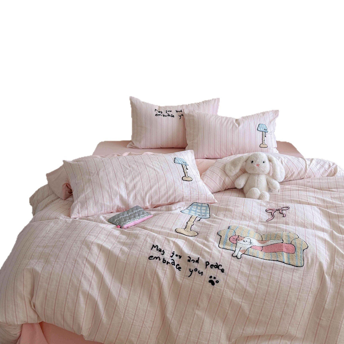 Bestickte Baumwoll-Bettdeckenbezug-Sets mit niedlichem Bären-Patchwork