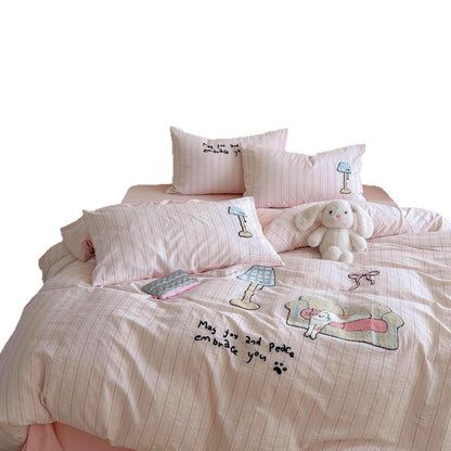 Bestickte Baumwoll-Bettdeckenbezug-Sets mit niedlichem Bären-Patchwork