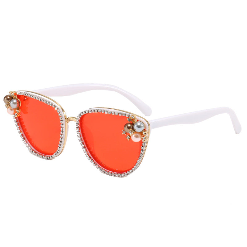Damen glamouröse Sonnenbrille mit Perlen- und Kristalldekoration Brehn