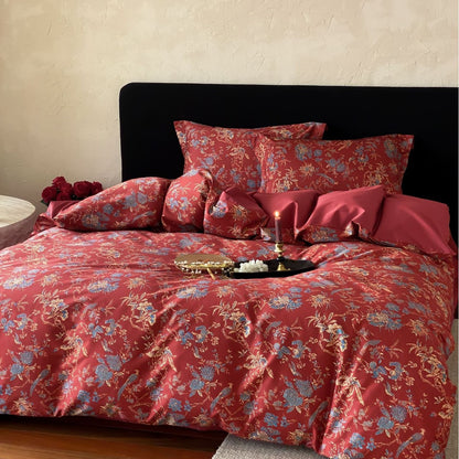 Premium-Baumwollsatin-Bettwäscheset mit floralem Jacquardmuster und Wendekissenbezügen