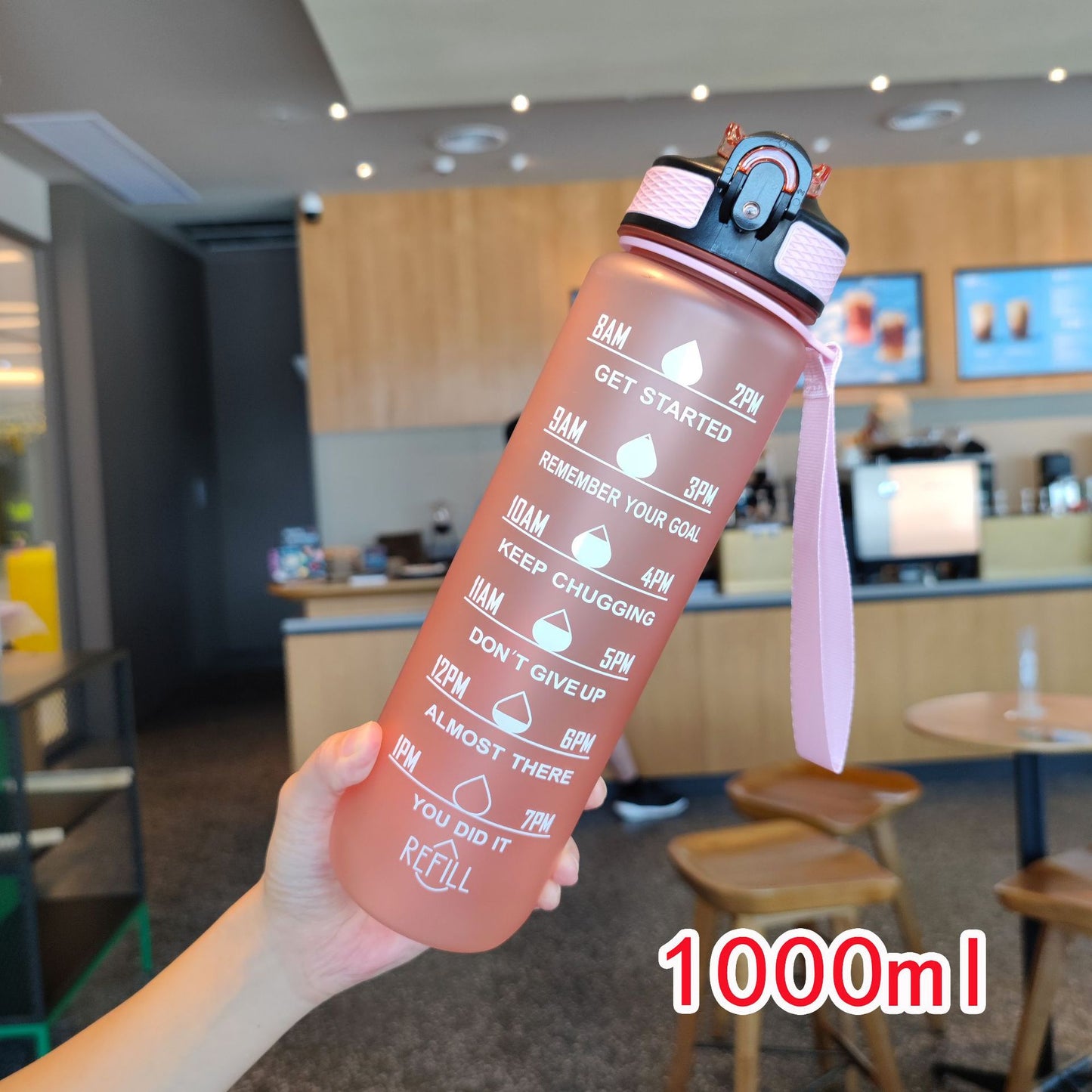 Damen motivierende Wasserflasche mit Zeitmarkierungen Brehn