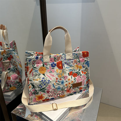 Blumenbedruckte Canvas Tragetasche