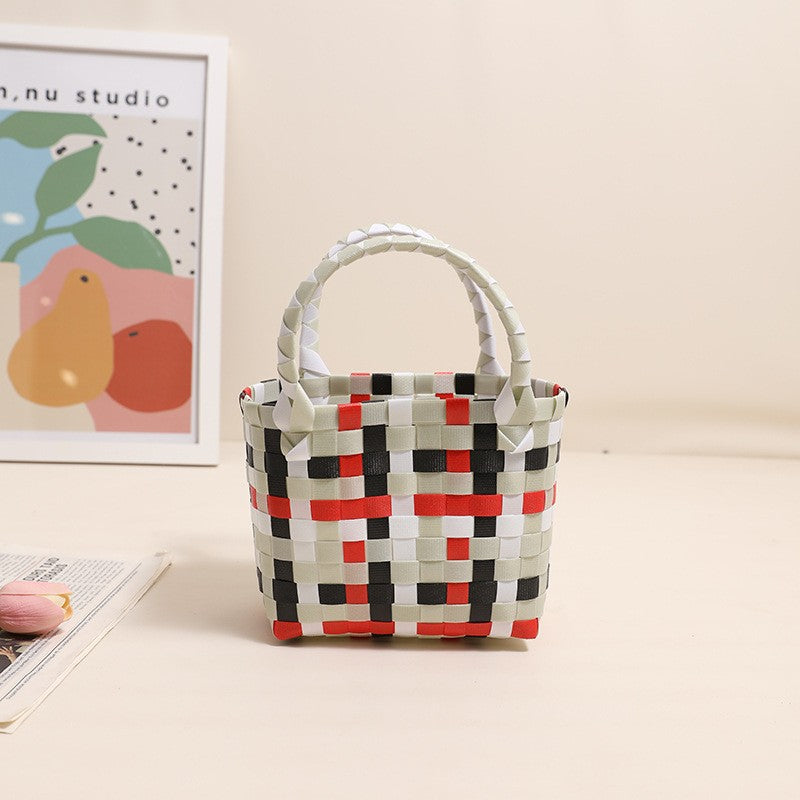 Damen Handtasche aus geflochtenem Kunststoff mit fröhlichem Muster Brehn