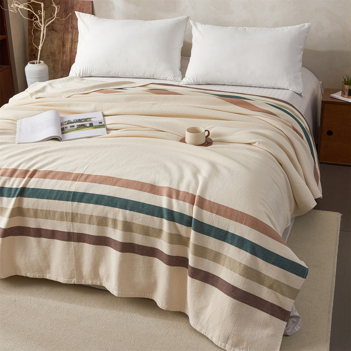Wendbare Florale Jacquard Baumwolle Überwurf Decke Bettüberwurf