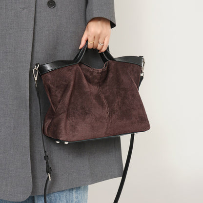 Wildleder Slouch Shopper Tote mit Kontrastlederbesatz und abnehmbarem Crossbody-Tragegurt