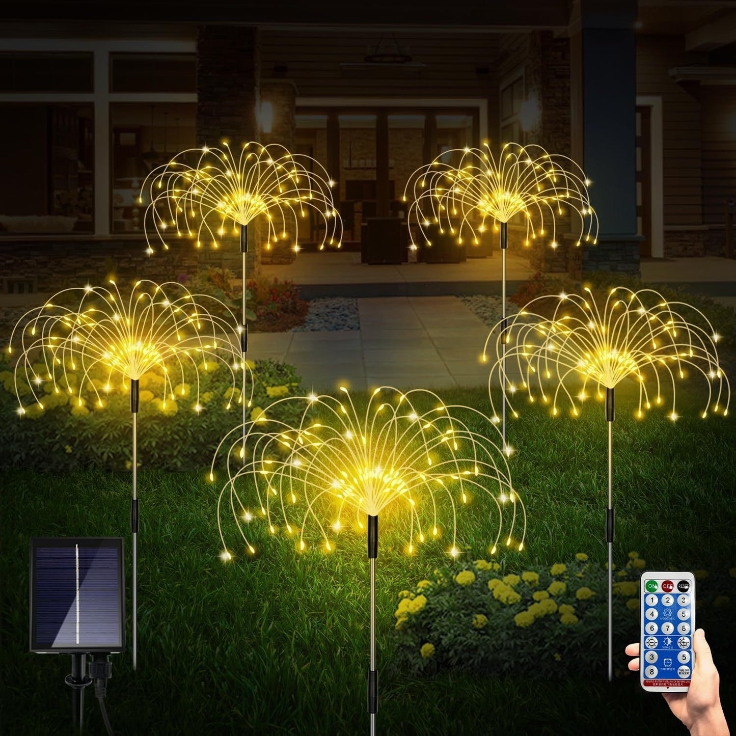 Solarbetriebene Faseroptik Löwenzahn Gartenstecklichter Mit wasserdichtem LED Feuerwerks Effekt Brehn