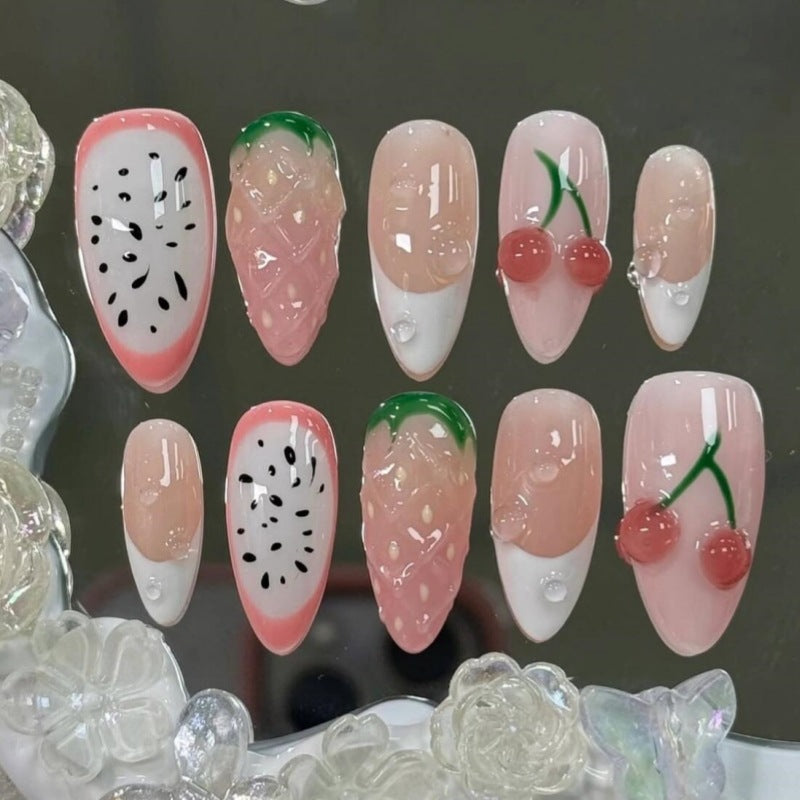 Künstlerisches Floral- und Stern-Applikationen Press-On Nagelset Brehn