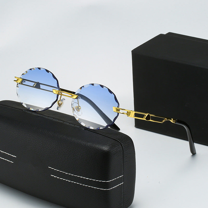 Damen runde Sonnenbrille mit einzigartigem Wellendesign und hochwertigem Metallrahmen Brehn