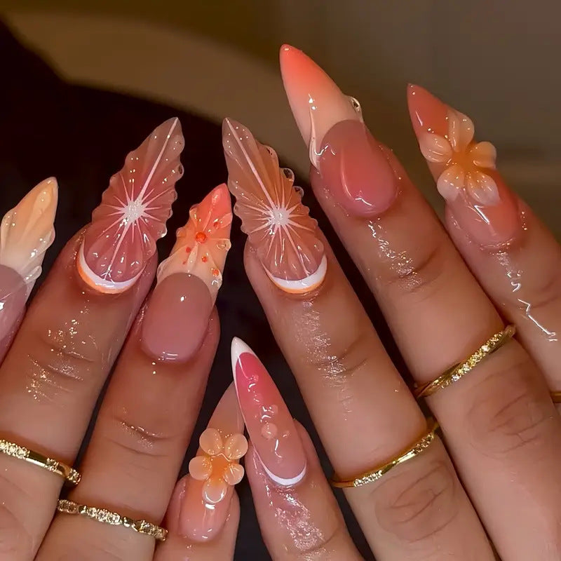 Künstlerische 3D Blumen Press-on Nagelkunst Brehn