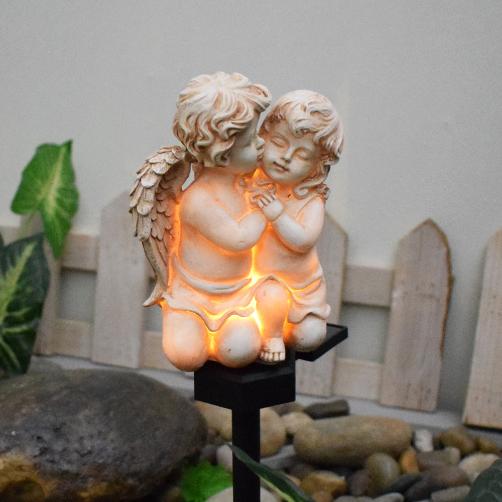 Dekorative Solar-Gartenstecker Statue Harz Mädchen Figur mit integriertem Solar-LED und wetterfestem Spike Brehn