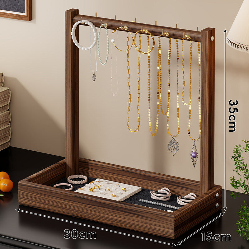 Holz Schmuckdisplay und Tablett Organizer mit Hängestange und Ringfächern