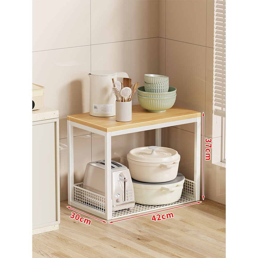Kompakter Bamboo-Top Rolling Kitchen Utility Cart mit zwei Mesh-Korbregalen