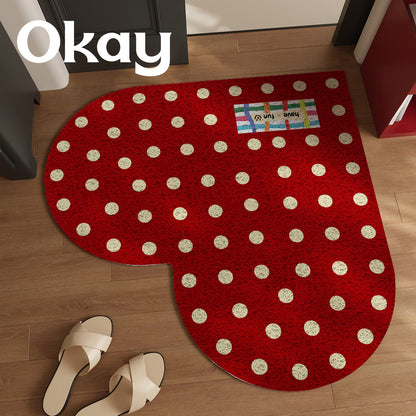 Heart-Shaped Anti-Slip Polka Dot Floor Rug for Entryway and Bedroom