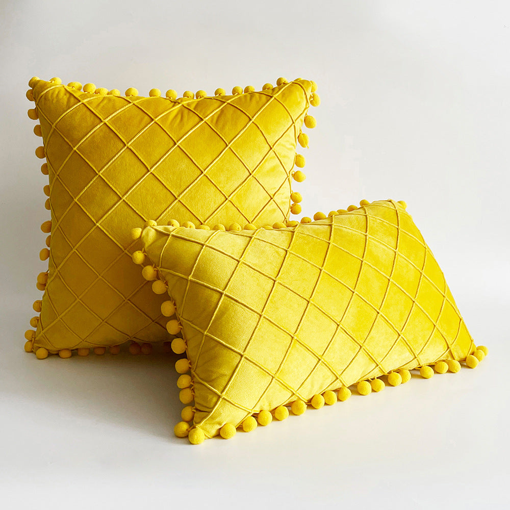 Dekorativer Samt Pom-Pom Gitter-Tufted Wurfkissenbezug