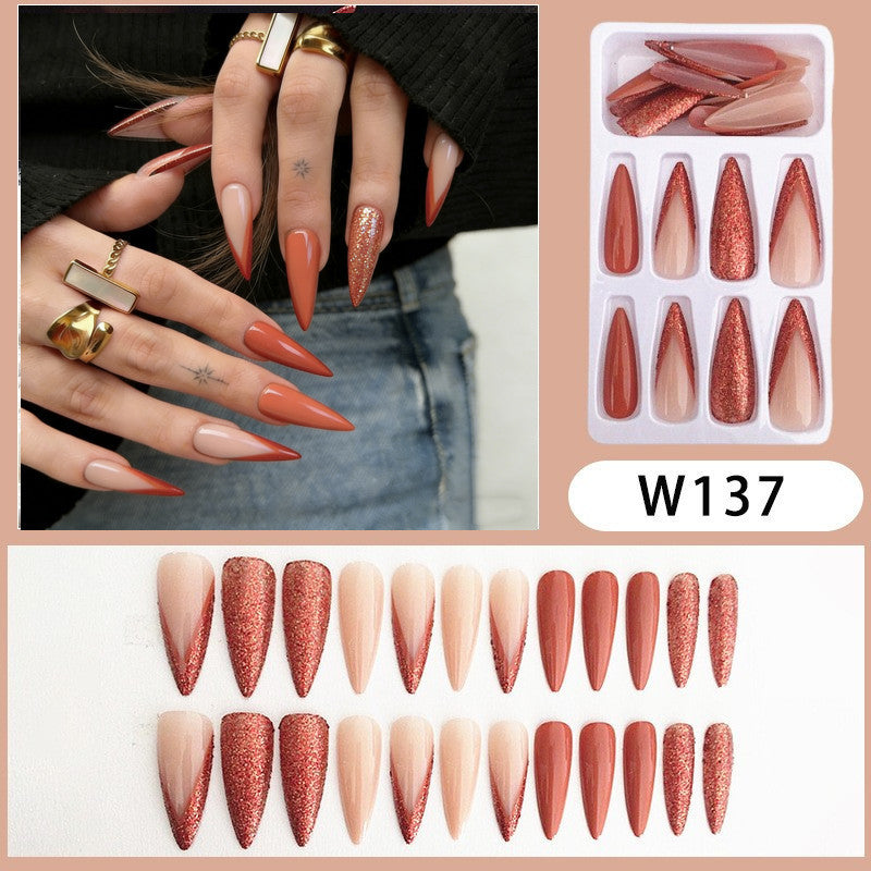 Stiletto-Stil Press-On Nagelspitzen mit Glitzerakzenten