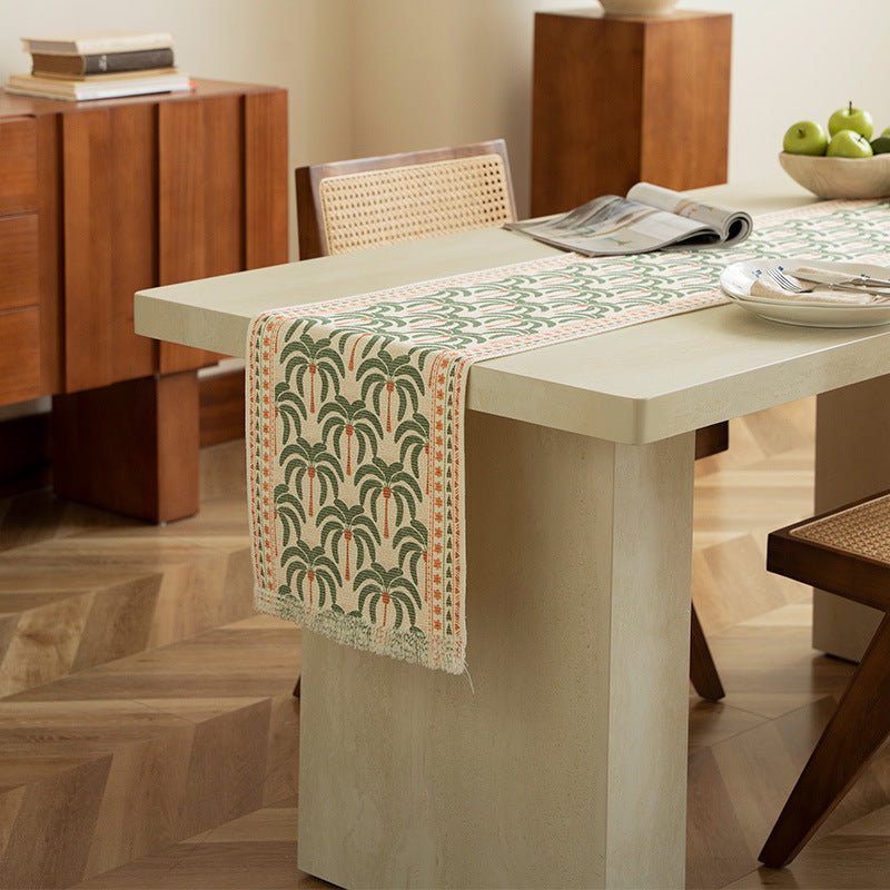 Gewebter Tischläufer mit floraler Wiesenblumen-Jacquard und Fransen Brehn