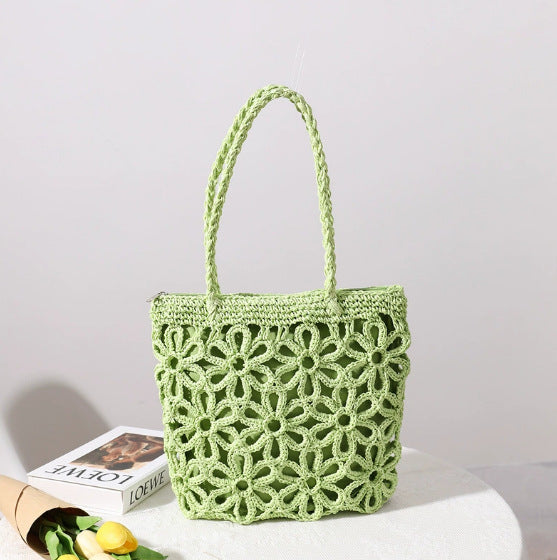 Damen Handgearbeitete Korbtasche mit floralen Häkelmustern Brehn