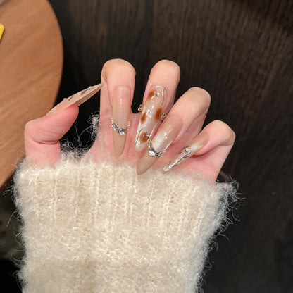 Künstlerisches Stiletto Press-On Nagelkunstset mit Glitzer- und Strassakzenten