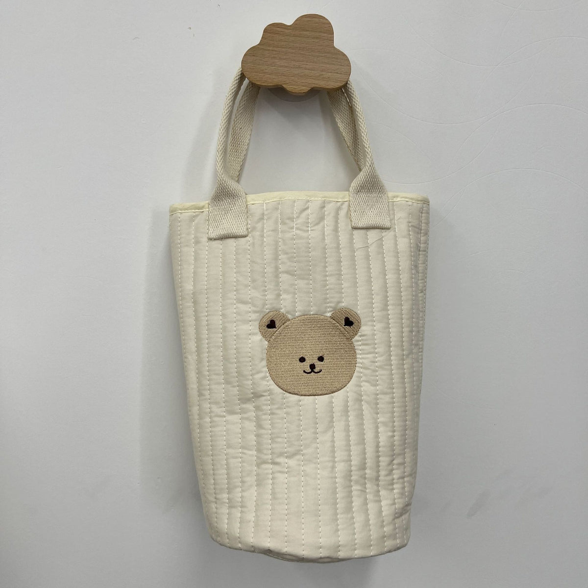 Ge quiltete Baumwoll-Canvas-Tasche mit besticktem Zitronenmuster und kurzen Webbandgriffen