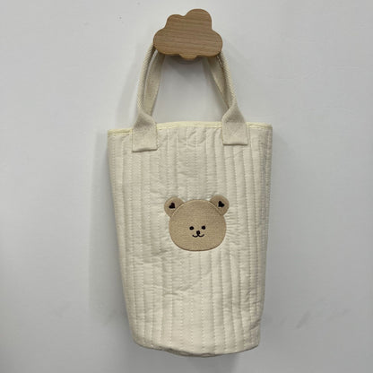 Ge quiltete Baumwoll-Canvas-Tasche mit besticktem Zitronenmuster und kurzen Webbandgriffen