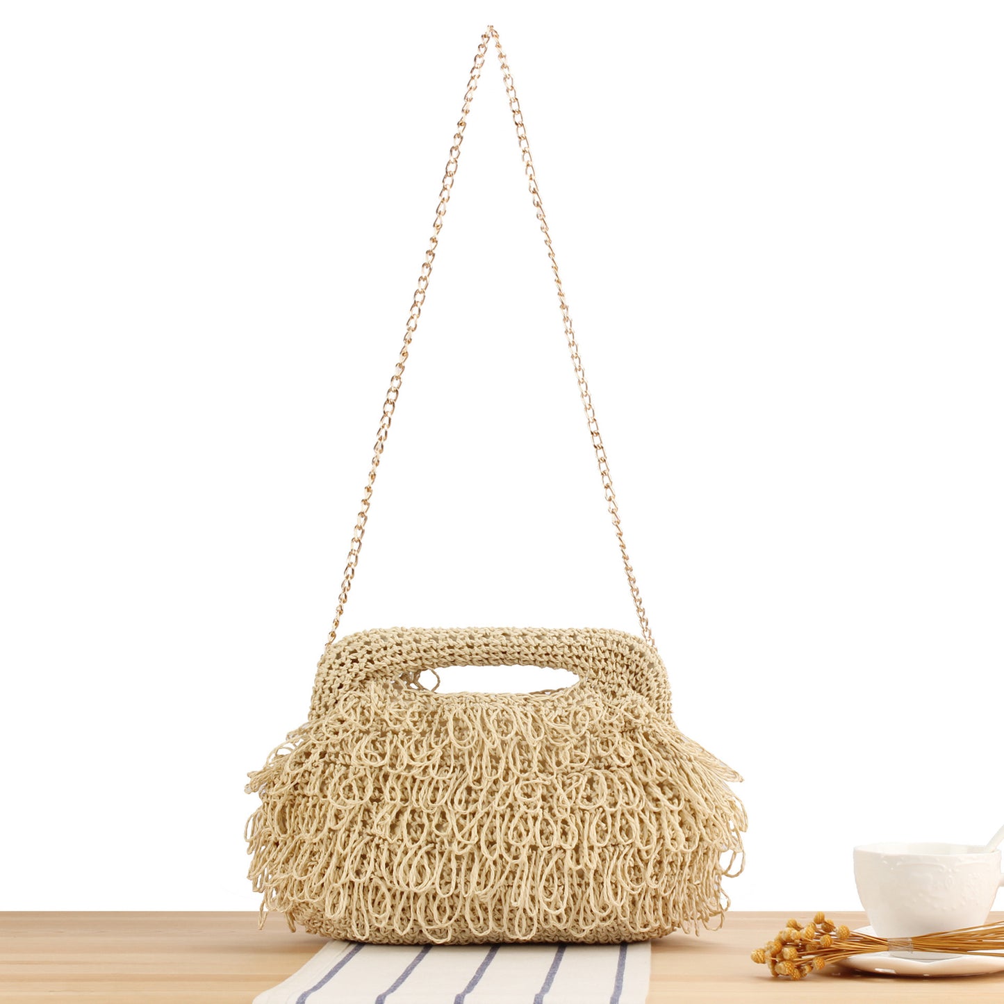 Designer-Handtasche mit Verschlungener Makramee-Struktur Brehn