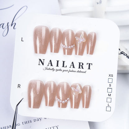Künstlerisches Stiletto Press-On Nagelset mit floralem Schmuck Brehn