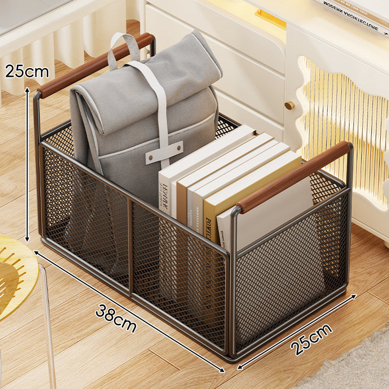 Mesh rechteckiger Speicher-Organizer-Korb mit Holzgriffen
