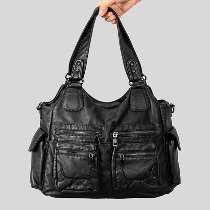 Multi-Pocket Kunstleder Schultertasche