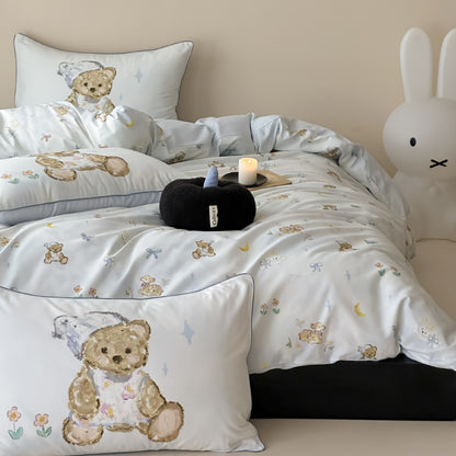 Baumwollsatin Hasenprint Bettbezug Set mit dekorativen Kissenbezügen