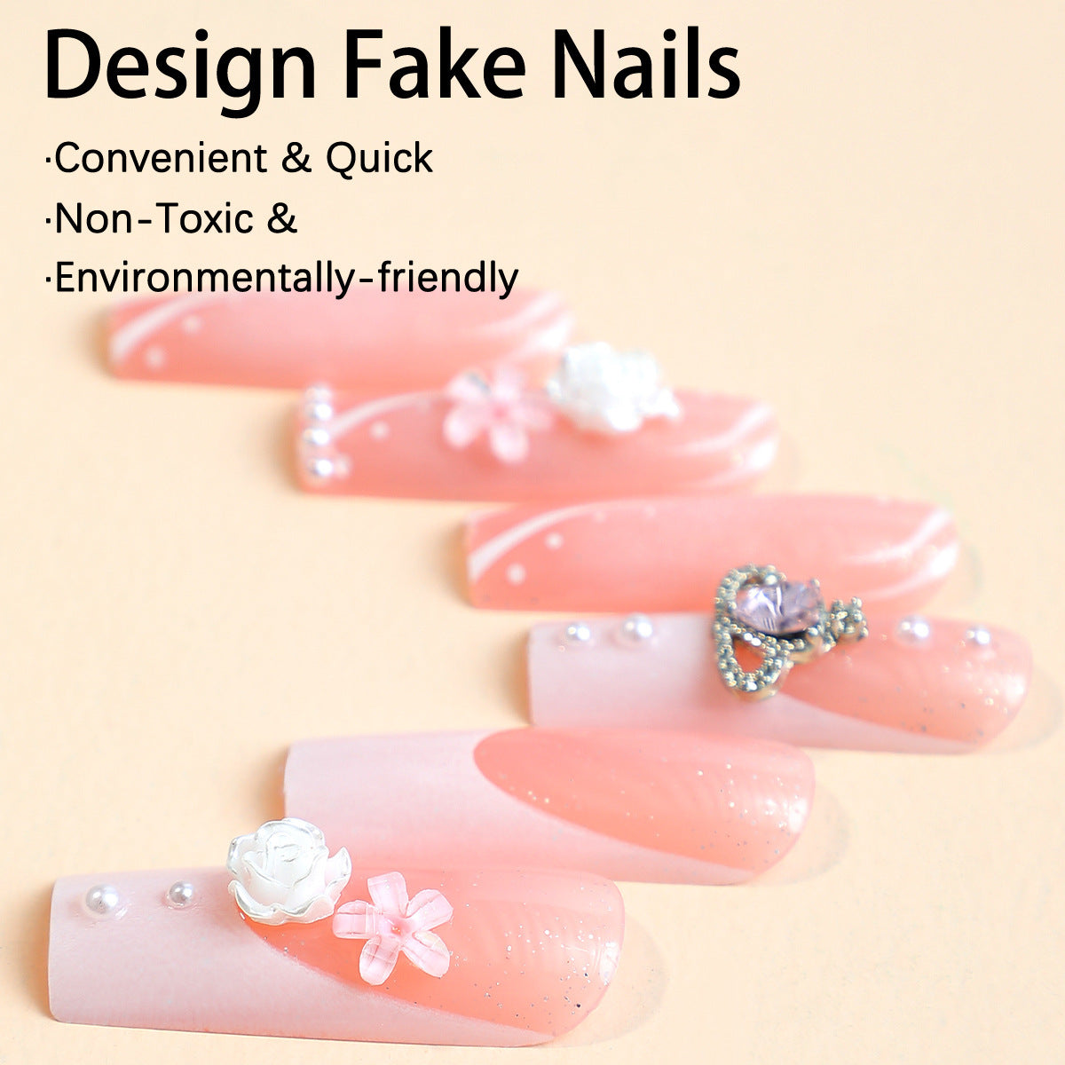 Kunstnagelset mit glamourösen Designs und dekorativen Applikationen Brehn