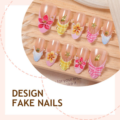 Kunstnagelset mit farbenfrohen Blütenmotiven und Glitzerdetails Brehn