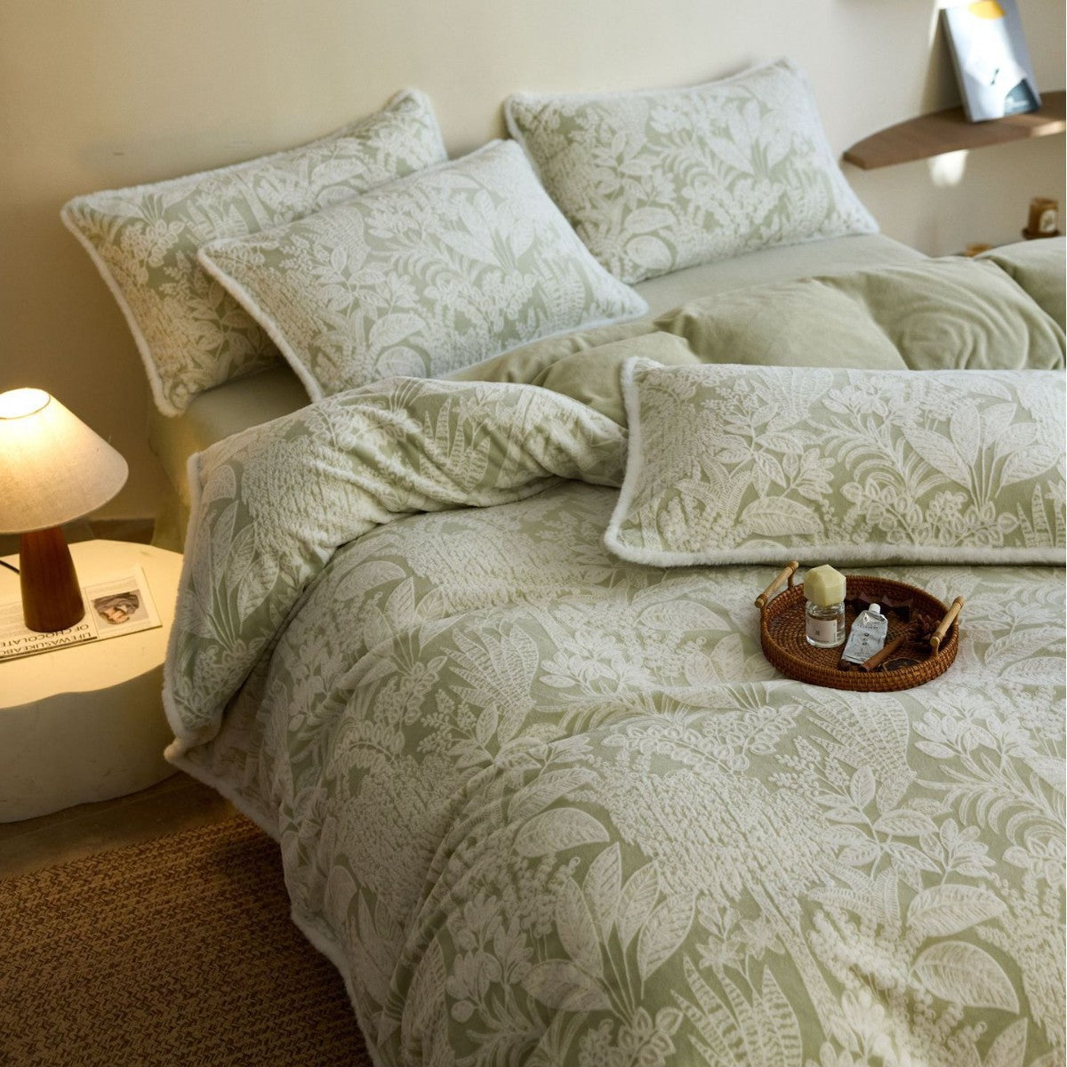 Plüsch-Jacquard-Blumen Bettwäsche Set mit Sherpa-Futter