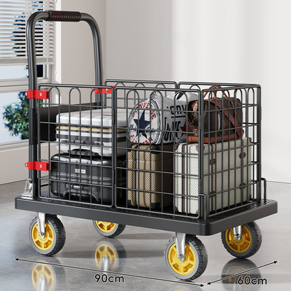 Robuster Plattform-Gepäckwagen mit erhöhtem Sicherheitsgeländer und ergonomischem gepolstertem Griff