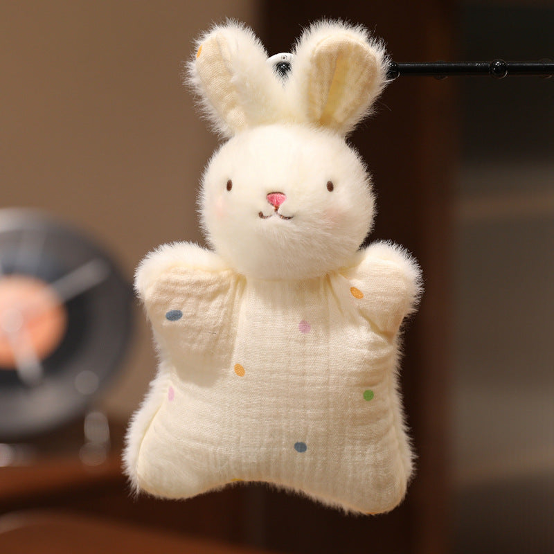Plüsch-Hase Musselin-Decke mit Kunstfellkopf, sternförmiges Kuschelkissen & Aufhängeschlaufe Brehn