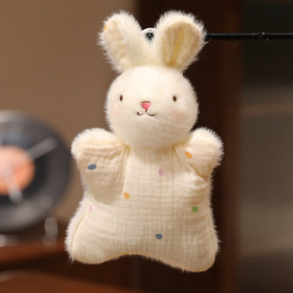 Plüsch-Hase Musselin-Decke mit Kunstfellkopf, sternförmiges Kuschelkissen & Aufhängeschlaufe Brehn