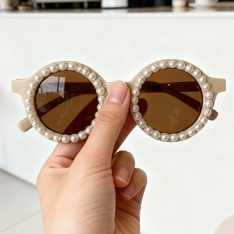 Elegante perlenverzierte runde Sonnenbrille Brehn